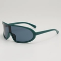Gafas de sol deportivas verde oscuro con lentes envolventes para ciclismo exterior - Montura Verde Lente Gris