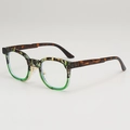 Lunettes de soleil rétro léopard avec monture écaille et verte en vue latérale à 45° - Monture Écaille Verte Verres Blancs