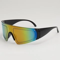 Futuristic large-frame sunglasses with colorful gradient lens and wide black arms - Black Multicolor