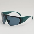 Occhiali da sole monopezzo verdi con rivetti argentati e ampie stanghette curve - Montatura Verde Lenti Grigie