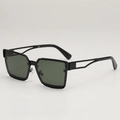 Modern square black sunglasses with green lenses and stylish hollow geometric temples - Black Frame G15 Lens