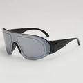 Lunettes de soleil de sport futuristes avec verres miroir argent et larges branches - Monture Noire Miroir Argent