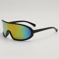 Cycling sunglasses with black frame and yellow-blue gradient mirrored lenses - Black Multicolor