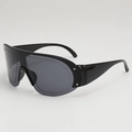 Lunettes de soleil bouclier noires surdimensionnées avec rivets argentés et verres gris - Monture Noire Verres Gris