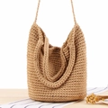 Sac hobo tissé kaki fait main avec texture bohème et design élégant à poignée ronde - Style à Double Usage Épaule et Sac à Main (Trois Sangles) / Chameau