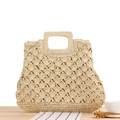 Handgefertigte Strandtasche aus Papierseil mit Holzgriff in natürlichem Beige - Beige (Neues Fächermuster)