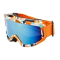 Blue mirrored ski goggles with camouflage frame and adjustable orange head strap - C16 Orange Pattern Frame Gold Lens