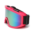 Pink frame ski goggles with rainbow mirrored lens and adjustable black elastic headband - C18 Rose Red Frame Pink Lens