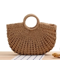 Handgefertigte Strandtasche aus Papierseil mit hohlem Design und rundem Griff in Naturfarbe - Mit Futter Stil / Camel Mit Futter
