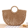 Handgefertigte halbrunde Strandtasche aus gewebtem Papierseil im natürlichen Khaki-Look - Hohl-Stil / Camel Hohl