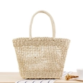 Borsa in paglia intrecciata beige con manico rotondo per uno stile estivo casual - Beige Traforato (Senza Fodera)