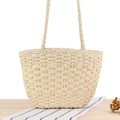 Bolso tote minimalista de cuerda de papel trenzado beige con correas dobles hombro - Beige grande
