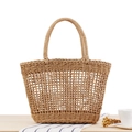 Borsa tote intrecciata traforata in paglia marrone chiaro con motivo a rete mare - Cammello Traforato (Senza Fodera)