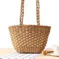 Bolso de paja minimalista en color marrón natural con asas trenzadas - Grande Camello
