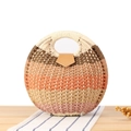 Handmade gradient woven straw handbag with colorful stripes and leather flap closure - Brown Orange Pink (Upgraded Handle)