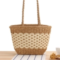 Bolso tote minimalista de cuerda de papel tejida en marrón natural y blanco - Bicolor Grande