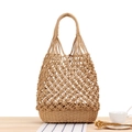 Χειροποίητη πλεκτή τσάντα ώμου σε χακί δίχτυ για την παραλία και καλοκαιρινό στυλ - Καμηλό