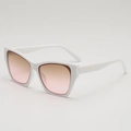 White frame cat eye sunglasses with pink gradient lenses and thick temples - White Frame Tea Pink Lens