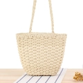 Bolso tote minimalista de cuerda de papel tejida beige con asas largas para verano - Beige Pequeño
