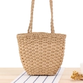 Handcrafted minimalist straw woven tote bag in natural light brown for summer casual style - Small Camel