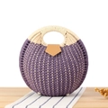 Handcrafted purple straw woven handbag with round design and contrasting white handles - Purple (Upgraded Handle)