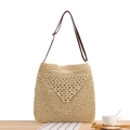 Borsa a tracolla in paglia intrecciata beige con cinturino marrone per le vacanze - Beige