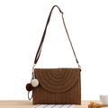Handmade brown paper braid crossbody bag with layered flap design and pompom charm - Dark Brown With Pom Pom