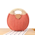 Handmade orange woven straw handbag with white handle and brown leather clasp buckle - Red (Upgraded Handle)