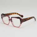Square geometric sunglasses with gradient purple frame and leopard print temples - Pink Tortoise Frame White Lens