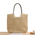 Beige handgewebte Strohtasche mit stilvollen schwarz-weiß gestreiften Griffen - Beige