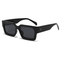 Gafas de sol cuadradas retro con montura negra brillante y detalles de remaches metálicos - Montura Negra Brillante Lentes Grises Completas (C1)