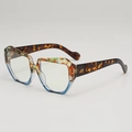 Retro oversized geometric tortoiseshell frame sunglasses with colorful texture and clear lenses - Blue Tortoise Frame White Lens