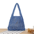 Sac de plage bleu en macramé fait main avec doublure en coton pour les vacances - Bleu (avec doublure en toile)