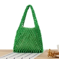 Sac à main tissé vert herbe avec une pochette intérieure à cordon de couleur beige - Vert (avec doublure en toile)