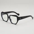 Retro black chunky square sunglasses with thick frames and metal rivet accents - Black Frame Clear Lenses