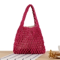 Handmade woven cotton rope tote bag in vibrant magenta pink for beach holiday style - Rose Red (with Canvas Lining)