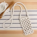 Handwoven cream cotton phone bag featuring a trendy hollow grid pattern and rope strap - White