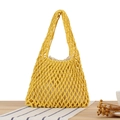 Handmade hollow yellow macrame tote bag with creamy drawstring inner liner - Bright Yellow (with Canvas Lining)