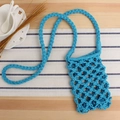 Handmade sky blue woven cotton cord crossbody phone bag with trendy braided strap - Blue