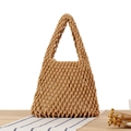Handmade woven macrame beach tote in natural tan fiber with inner lining bag - Camel (with Canvas Lining)