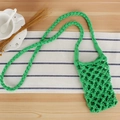 Handmade woven crossbody phone bag in vibrant green cotton rope with mesh design - Green