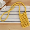 Bohemian yellow woven cotton phone bag with long strap and handmade texture - Bright Yellow