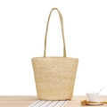 Handwoven straw tote bag in light beige color with round rope shoulder straps - Natural Straw Color