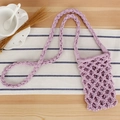 Handwoven lavender purple cotton rope crossbody cell phone bag with hollow mesh design - Purple