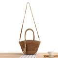 Stroh-Webtasche mit runden Griffen, Perlenquasten und langem Schultergurt-Design - Kamelfarben (Hohl-Stil)