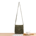 Bohemian hand-woven tassel shoulder bag in olive green with geometric cotton patterns - Army Green