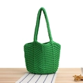 Handmade woven cotton bucket bag in vibrant green with soft rope texture and long straps - Green