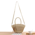 Böhmische beige Stroh-Umhängetasche mit Quasten und Perlenanhängern für Damen - Beige (Hohl-Stil)