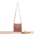 Bohemian hand-woven crossbody bag with fringe in rose pink, macrame woven texture - Pink