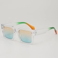 Square thick frame sunglasses with orange to blue gradient lenses and clear resin frames - Transparent Frame Colorful Lens
